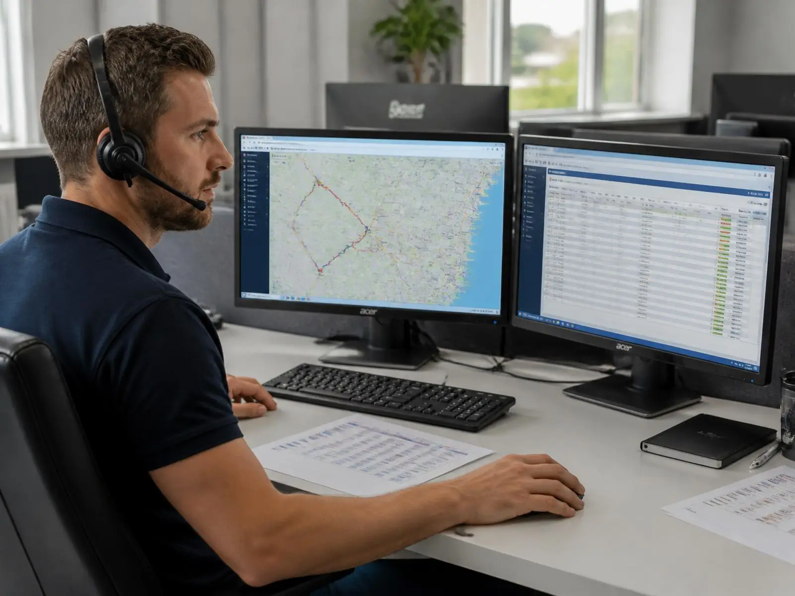 A Titan Cargo transport coordinator planning a movement at a UK operations desk